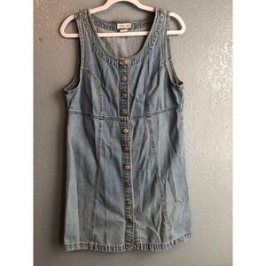 Vintage Cherokee Dress M Blue Jean Denim Sleeveless Jumper‎ Button Down Boho Y2K